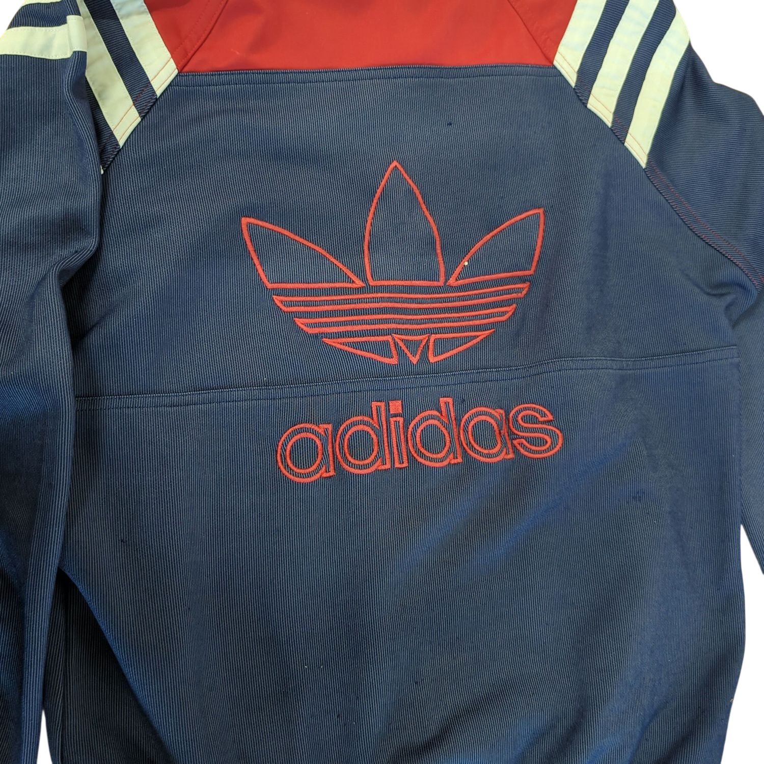 Adidas Vintage Track Jacket - Navy with Red and White Stripes - Size 170