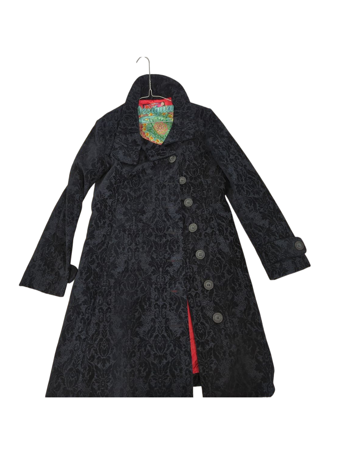 Desigual Black Patterned Coat - Size 40 - Colorful Interior Lining