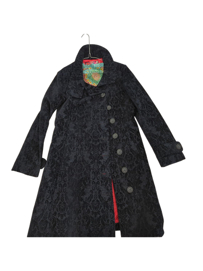 Desigual Black Patterned Coat - Size 40 - Colorful Interior Lining
