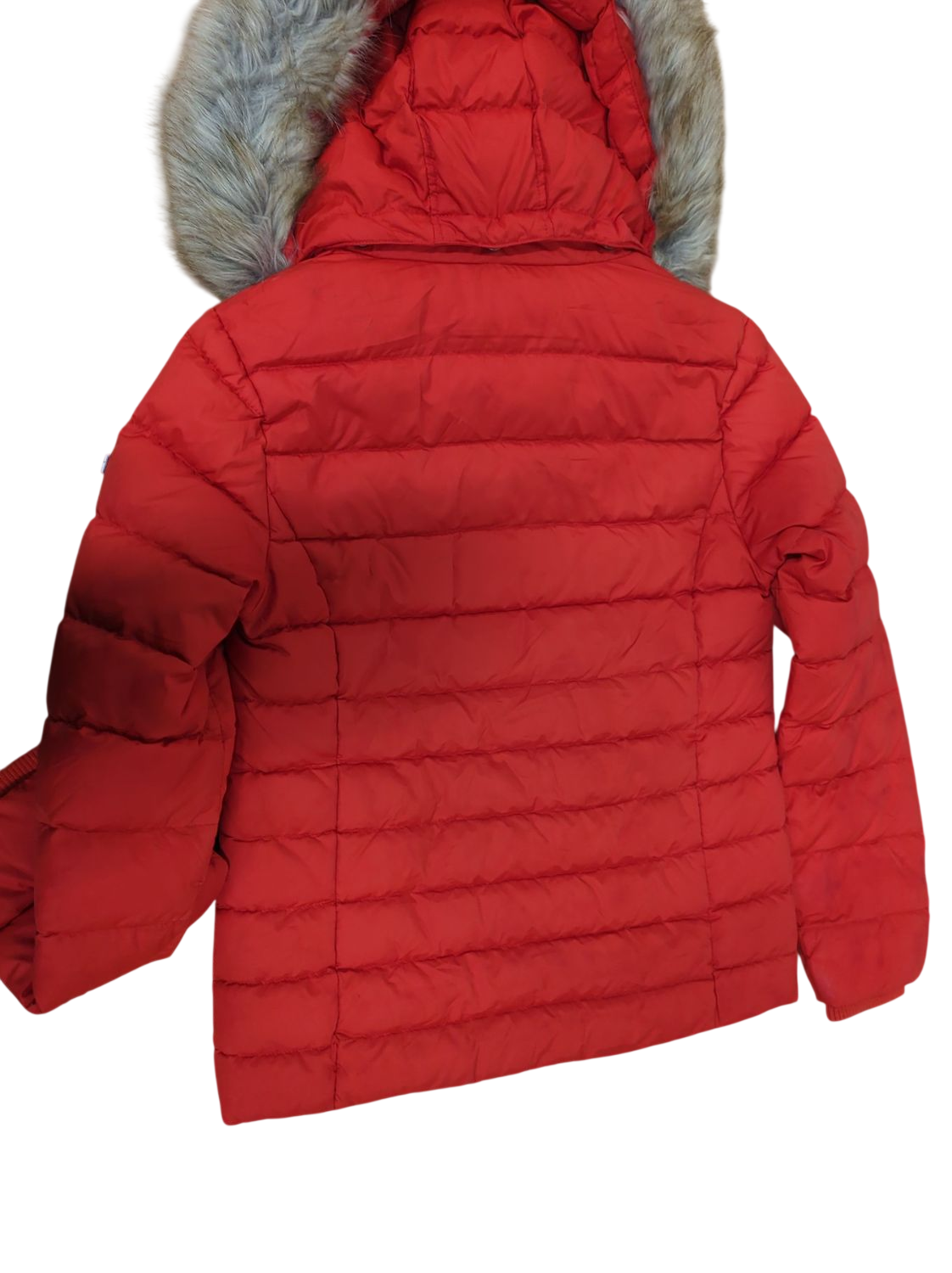 Tommy Jeans Red Puffer Jacket with Fur Hood - Size S