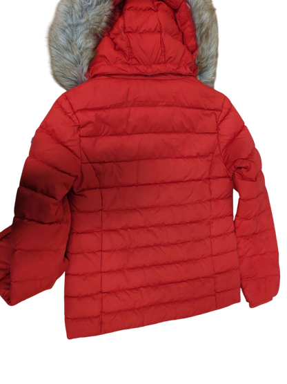 Tommy Jeans Red Puffer Jacket with Fur Hood - Size S