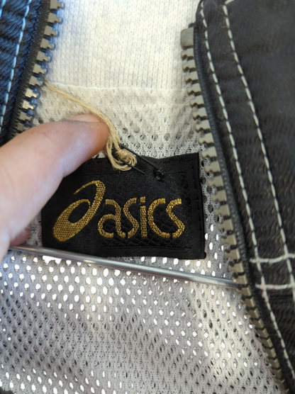 Vintage Asics Black and White Windbreaker Jacket with Half-Zip