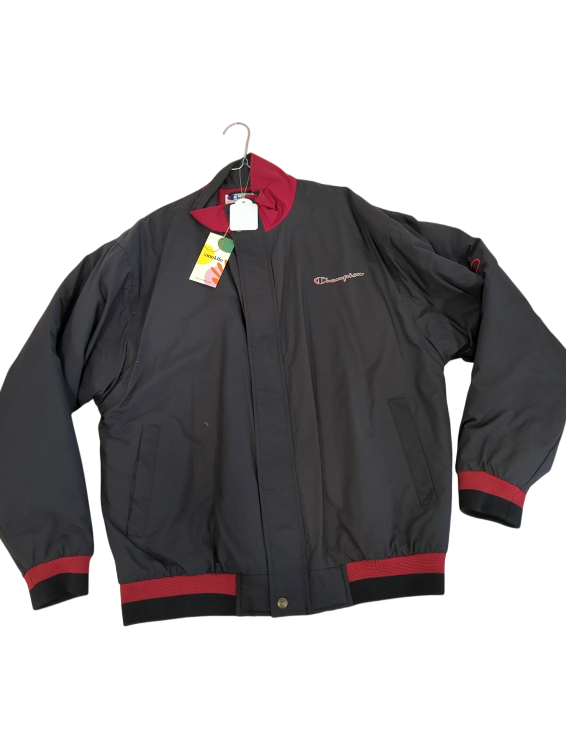Champion Windbreaker Jacket - Black with Red Accents - Size L