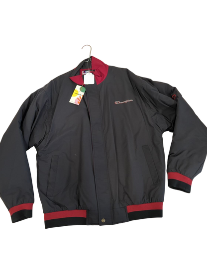 Champion Windbreaker Jacket - Black with Red Accents - Size L