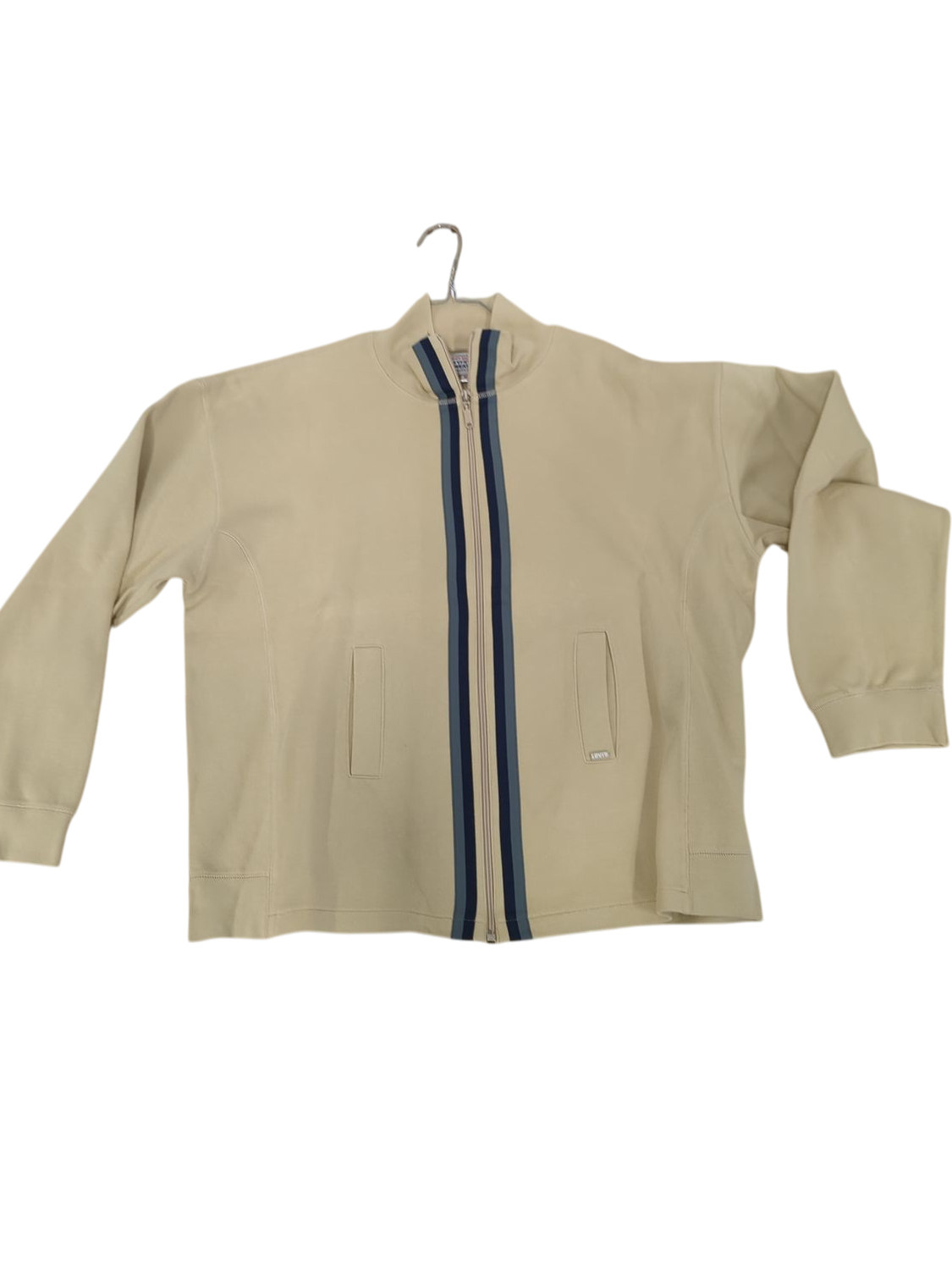 Levi's Beige Zip-Up Sweatshirt with Navy Stripes - Size XL