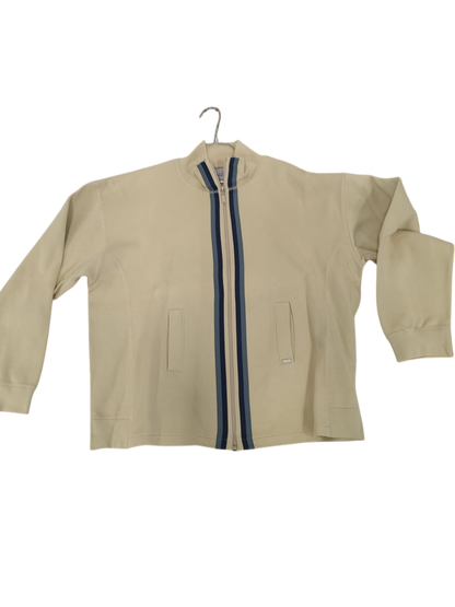 Levi's Beige Zip-Up Sweatshirt with Navy Stripes - Size XL
