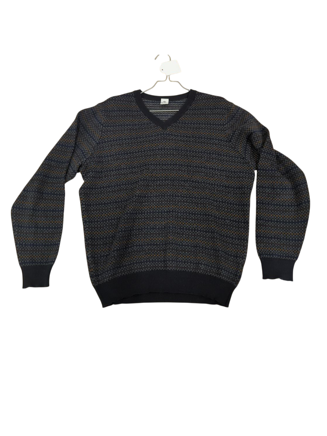 Thomas Lloyd Patterned Wool Blend Sweater - Size 48 - Grey/Navy