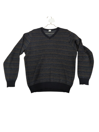 Thomas Lloyd Patterned Wool Blend Sweater - Size 48 - Grey/Navy
