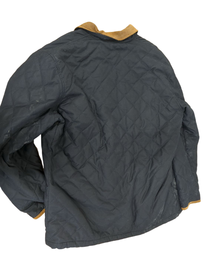 Polo by Ralph Lauren Black Quilted Jacket with Brown Collar - Size L