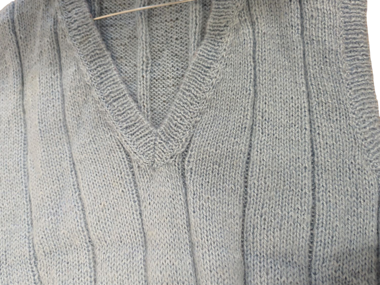 Light Blue Knitted V-Neck Sweater Vest - Handmade