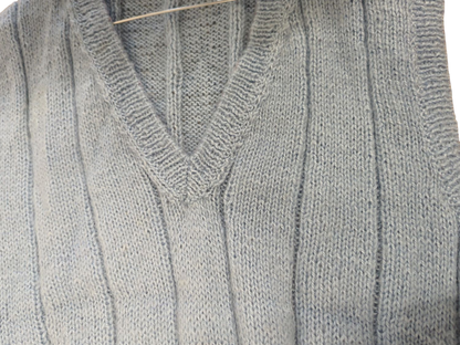 Light Blue Knitted V-Neck Sweater Vest - Handmade