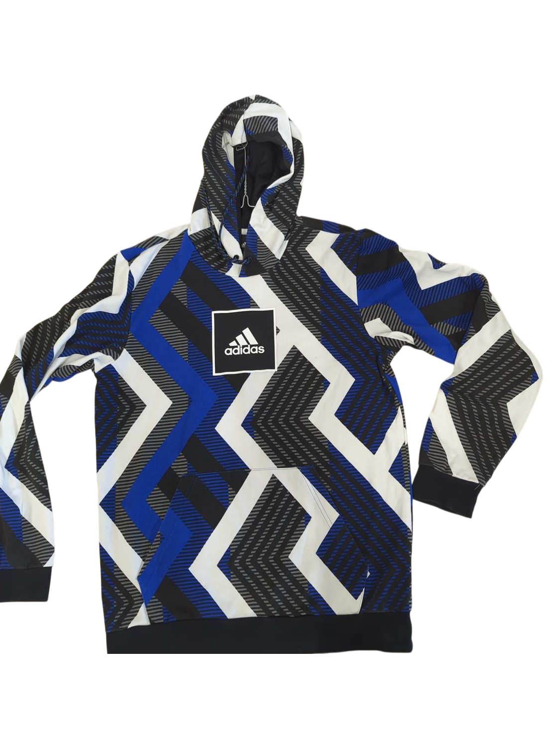 Adidas Chevron Pattern Hoodie - Blue/Black/White - Size M