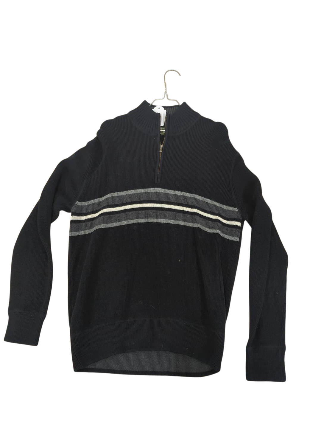 Eddie Bauer Black Cotton Sweater with Grey Stripes - Size L