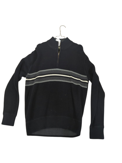 Eddie Bauer Black Cotton Sweater with Grey Stripes - Size L