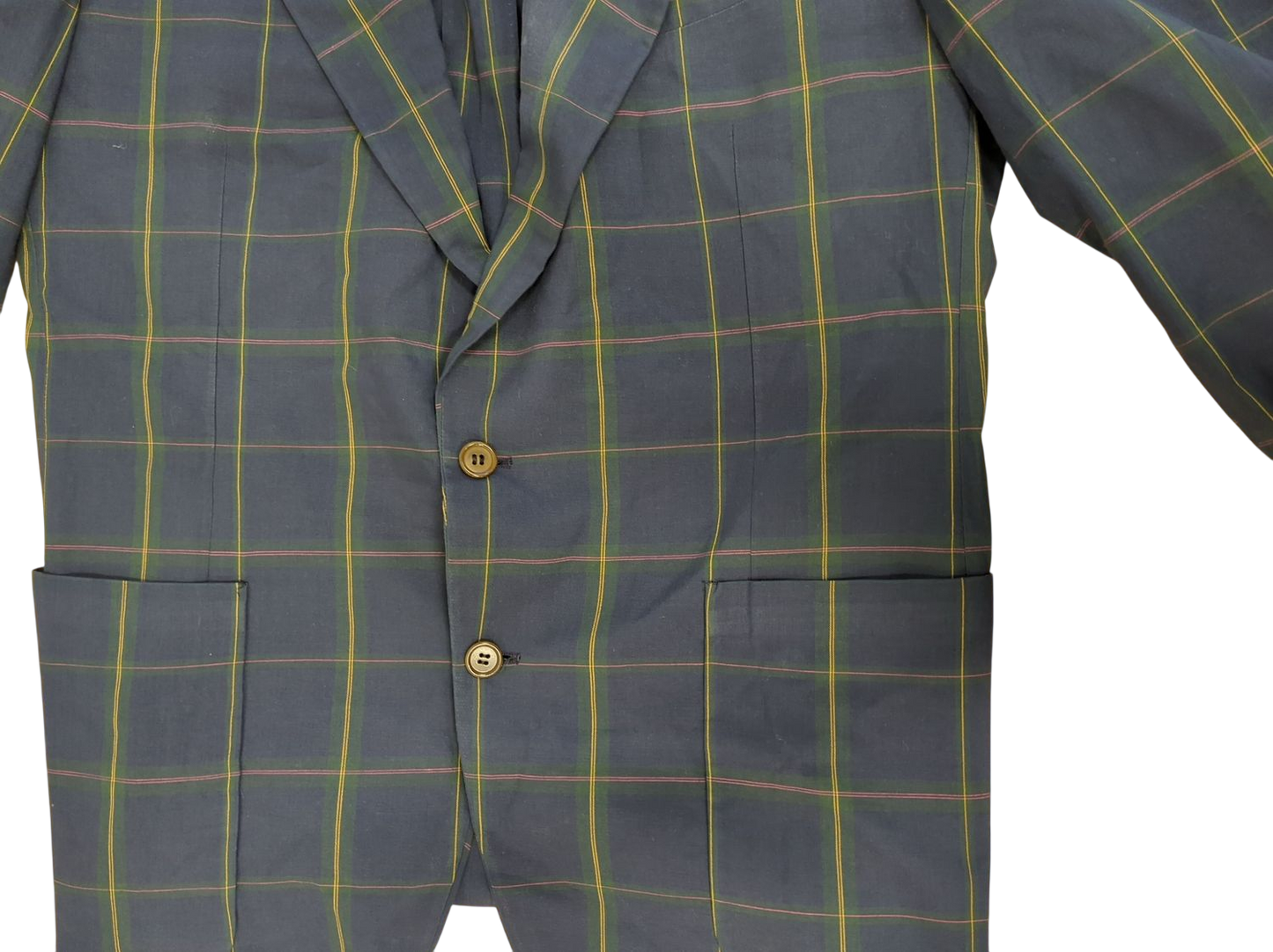 Navy Blue Plaid Blazer with Green and Red Check Pattern