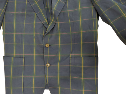 Navy Blue Plaid Blazer with Green and Red Check Pattern