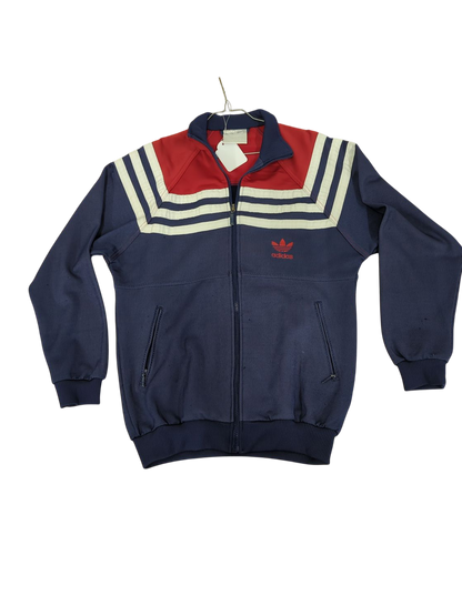 Adidas Vintage Track Jacket - Navy with Red and White Stripes - Size 170