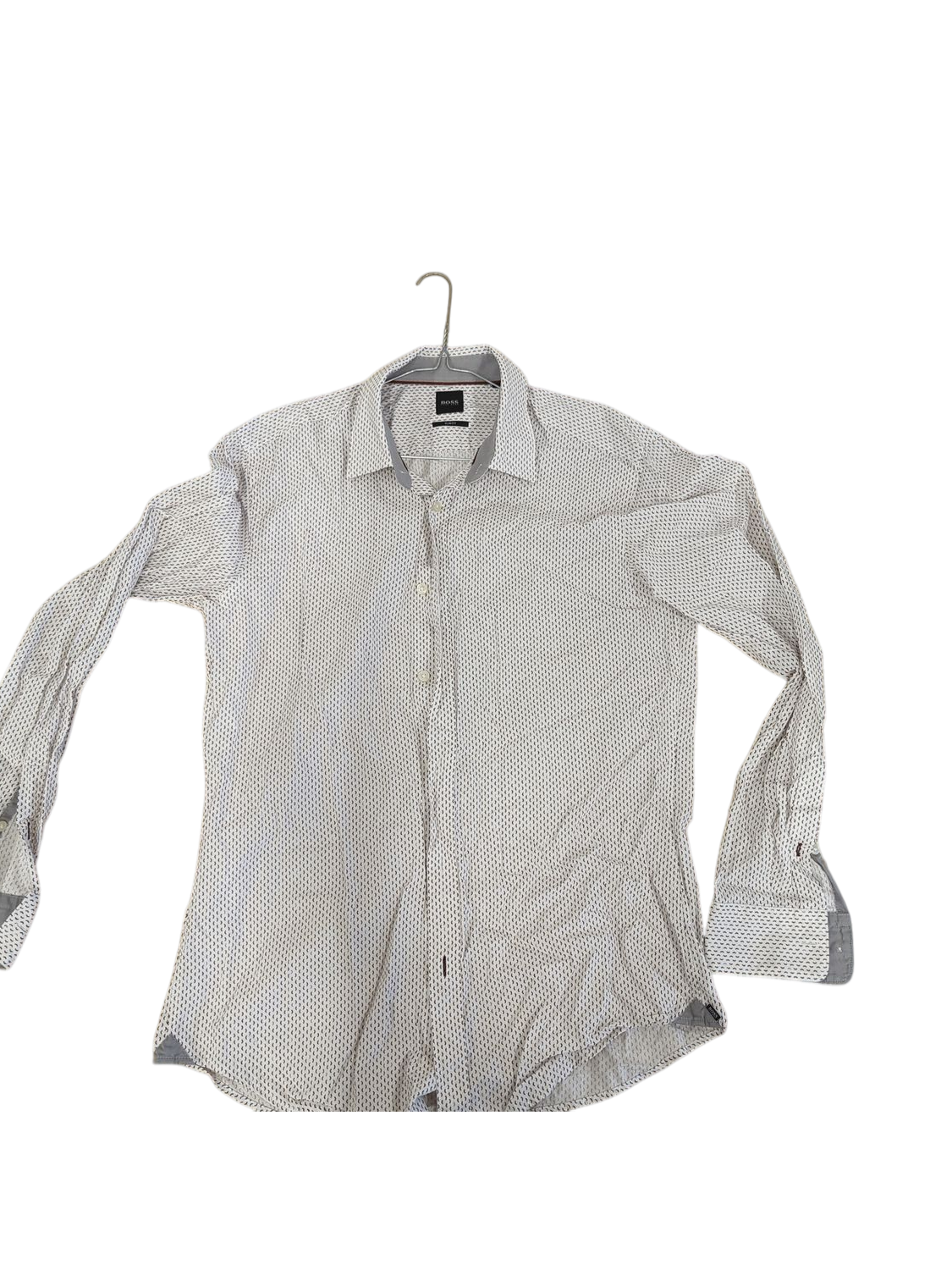 BOSS Hugo Boss Slim Fit Button-Down Shirt - White with Red Pattern