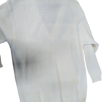 Cream Knit Sweater with Floral Embroidery Detail - V-Neck