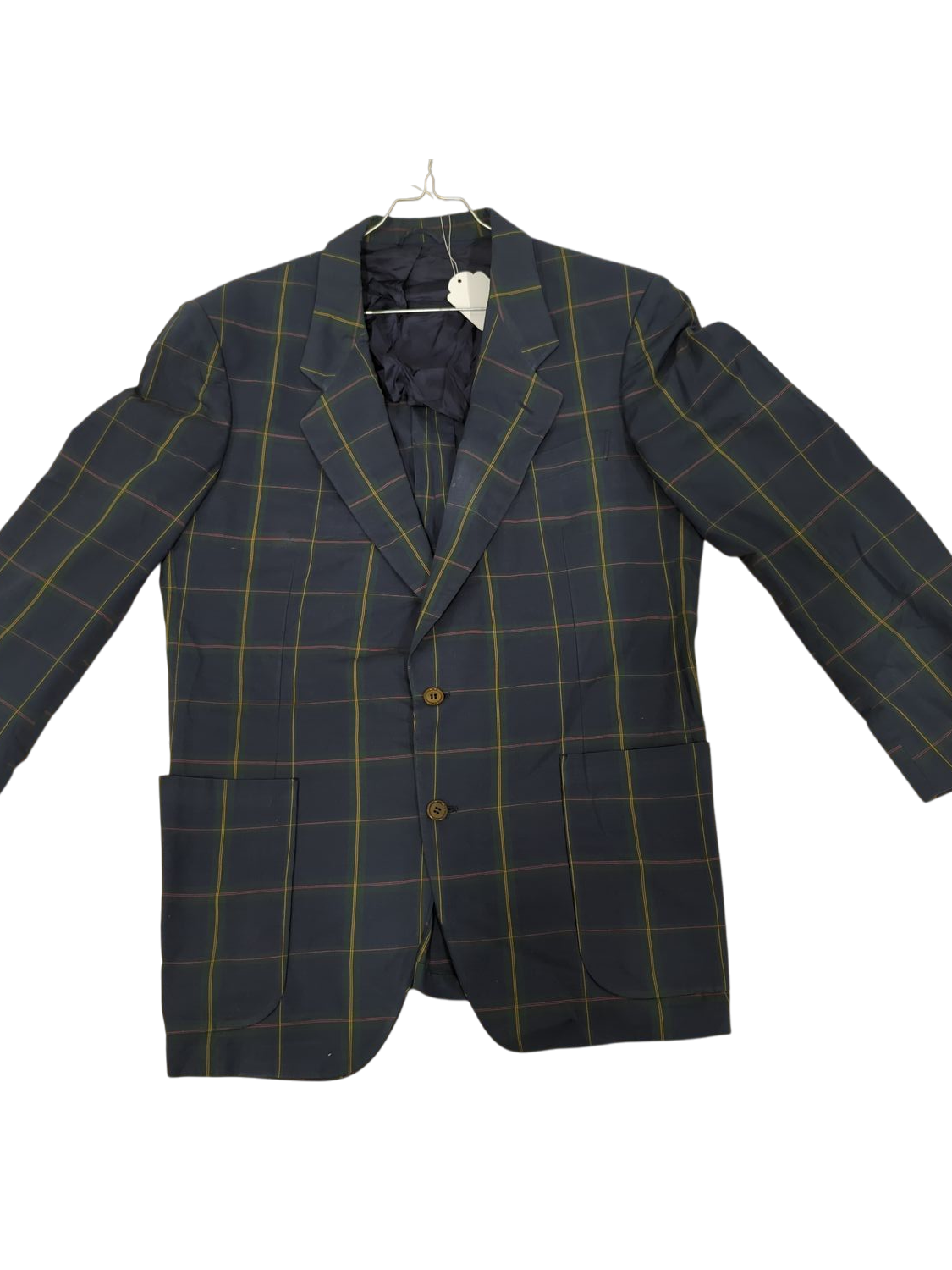 Navy Blue Plaid Blazer with Green and Red Check Pattern