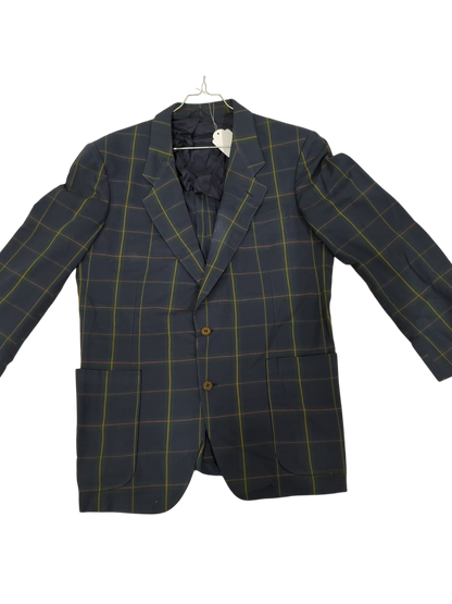 Navy Blue Plaid Blazer with Green and Red Check Pattern