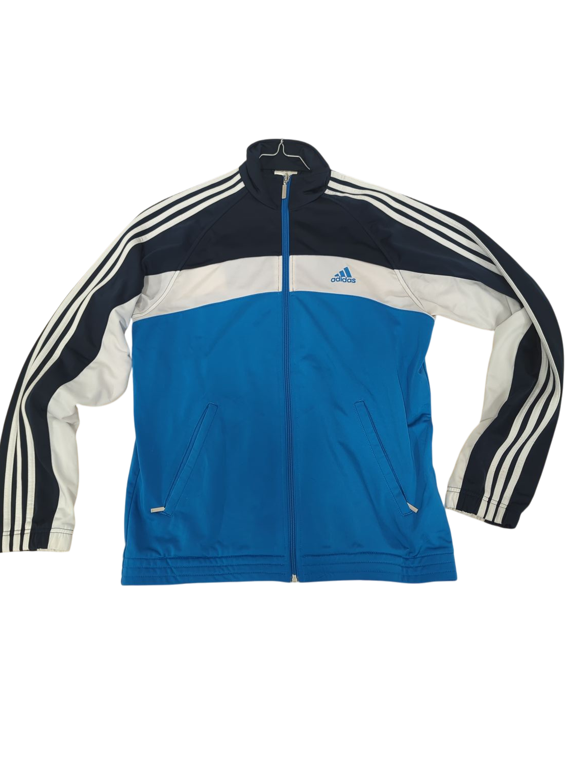 Adidas Blue Windbreaker Jacket with Classic Stripes - Size XL