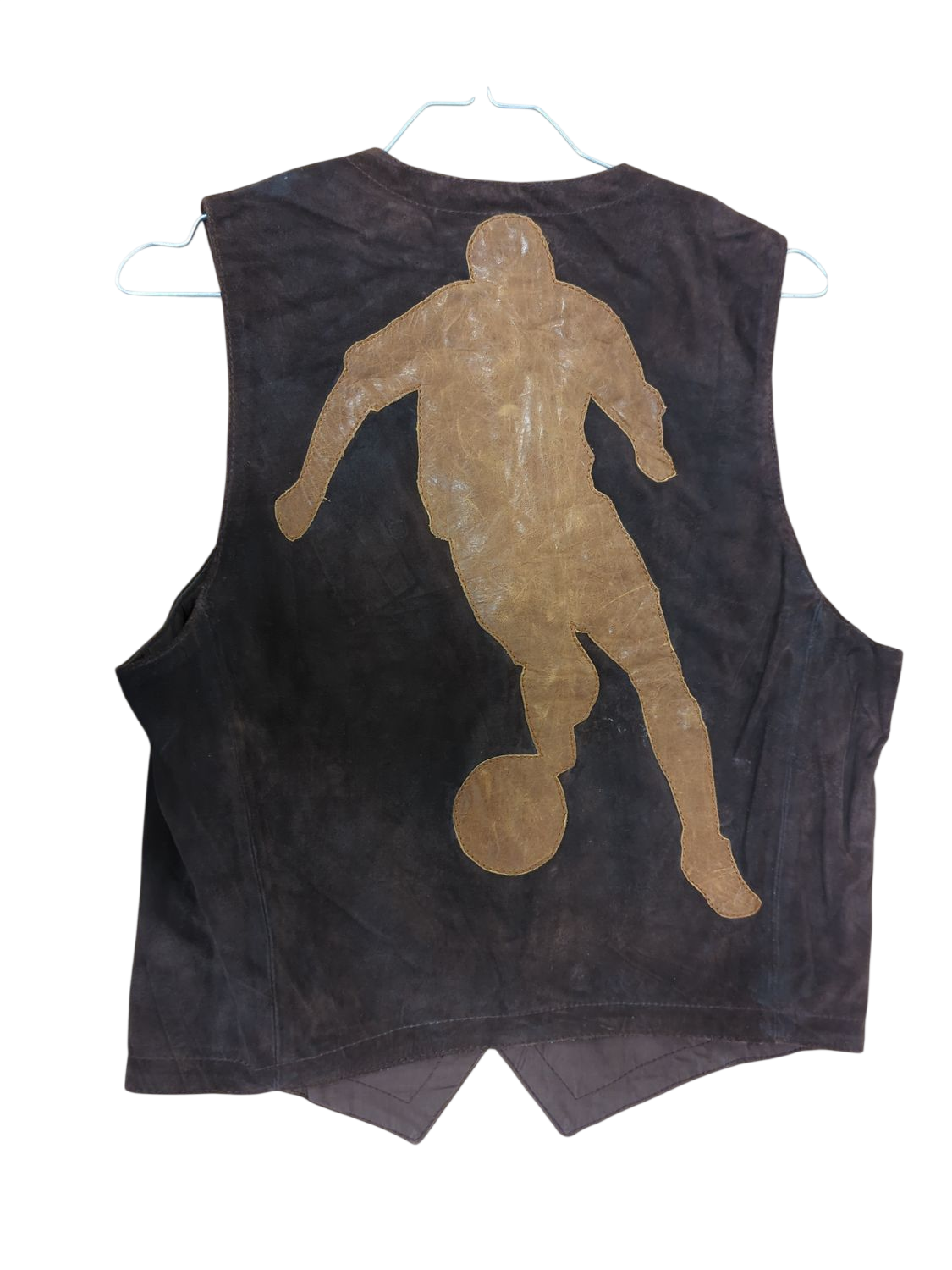 Vintage Suede Leather Vest with Soccer Player Design