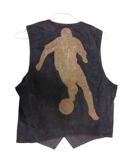 Vintage Suede Leather Vest with Soccer Player Design