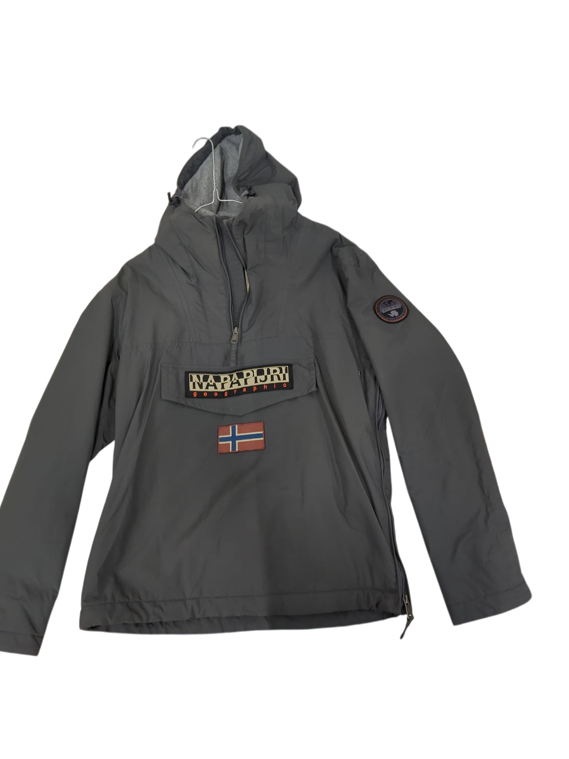 Napapijri Grey Windbreaker Jacket with Norwegian Flag - Regular Fit