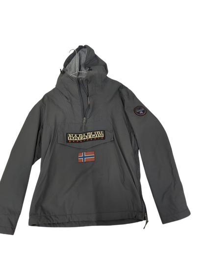 Napapijri Grey Windbreaker Jacket with Norwegian Flag - Regular Fit