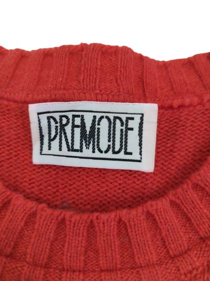 PREMODE Red & Navy Patterned Knit Sweater - Fair Isle Style