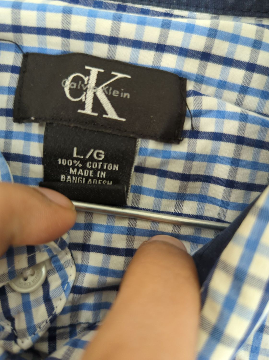 CK Klein Blue Checkered Button-Down Shirt - Size L