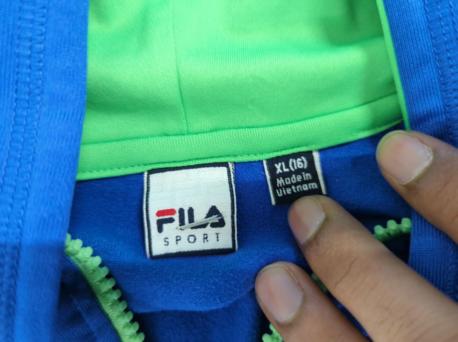 FILA Sport Royal Blue Track Jacket with Green Accents - Size XL