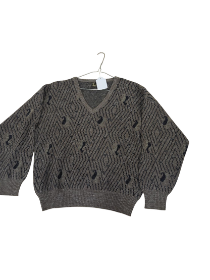 Vintage Maglificio D'oro Grey Patterned Wool Sweater