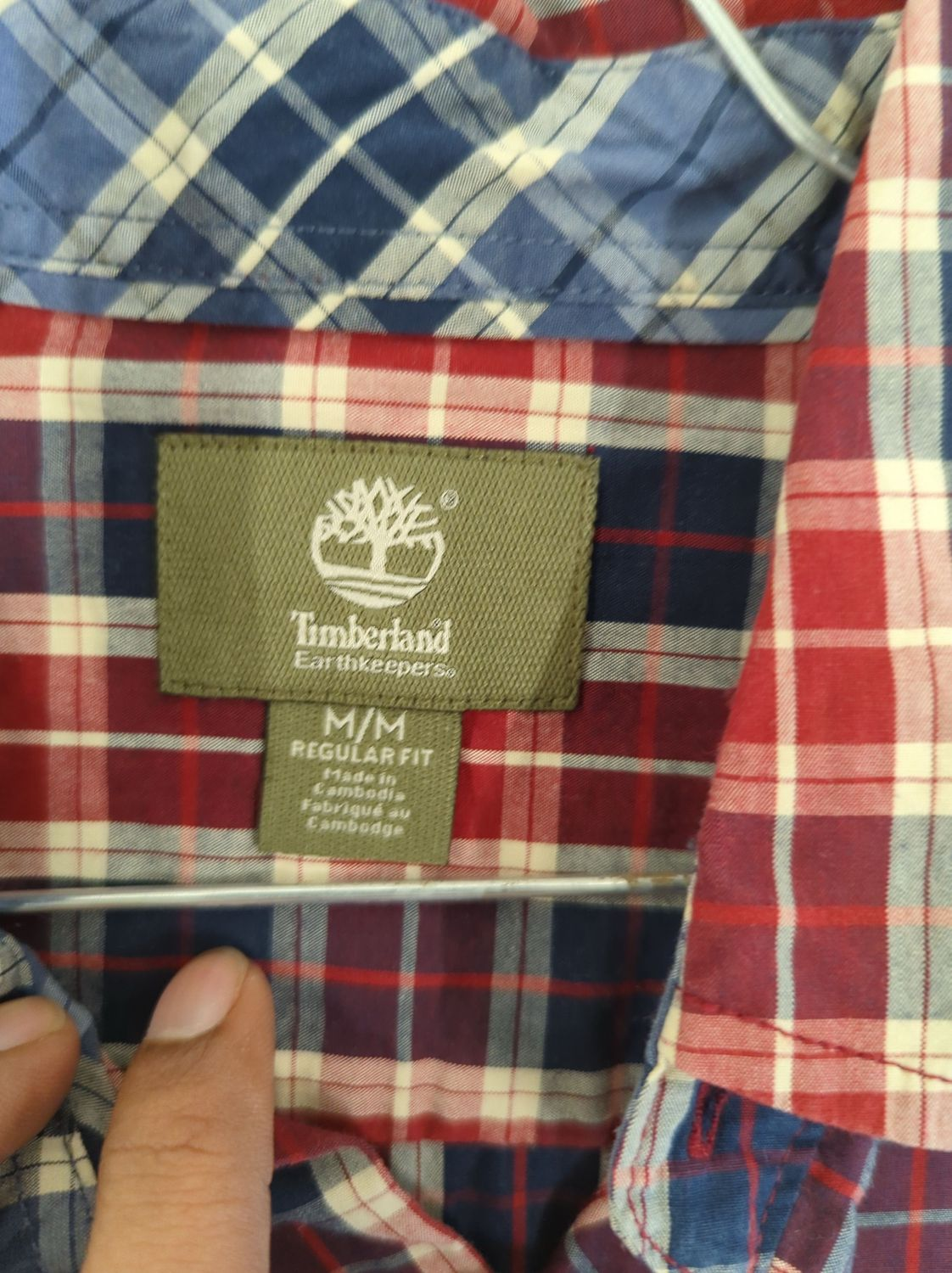 Timberland Red & Navy Plaid Button-Down Shirt - Size M