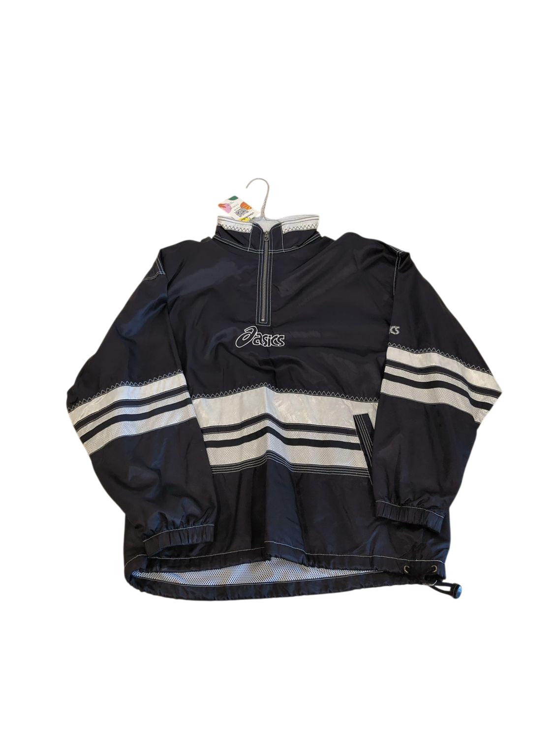 Vintage Asics Black and White Windbreaker Jacket with Half-Zip