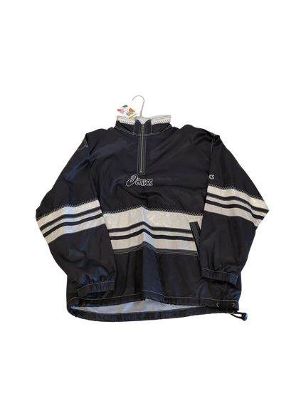 Vintage Asics Black and White Windbreaker Jacket with Half-Zip
