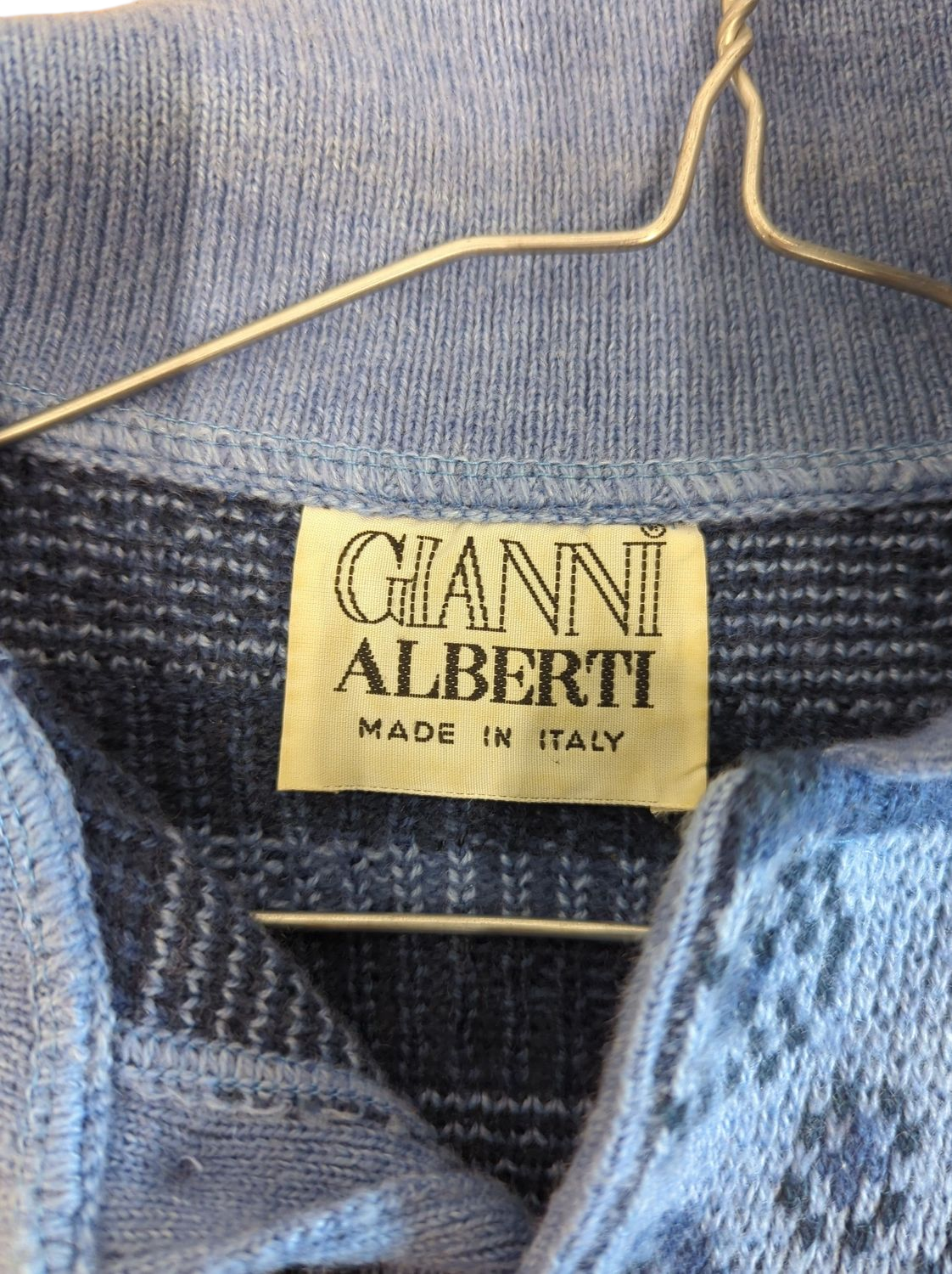 Vintage Gianni Alberti Italian Wool Sweater - Blue Pattern - Size 48