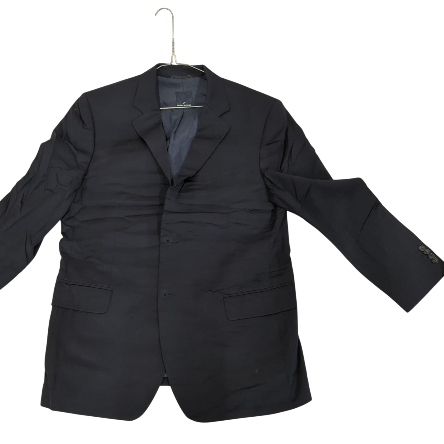 Daniel Hechter Black Wool Suit - Size 48S - Lanificio Di Tollegno Fabric