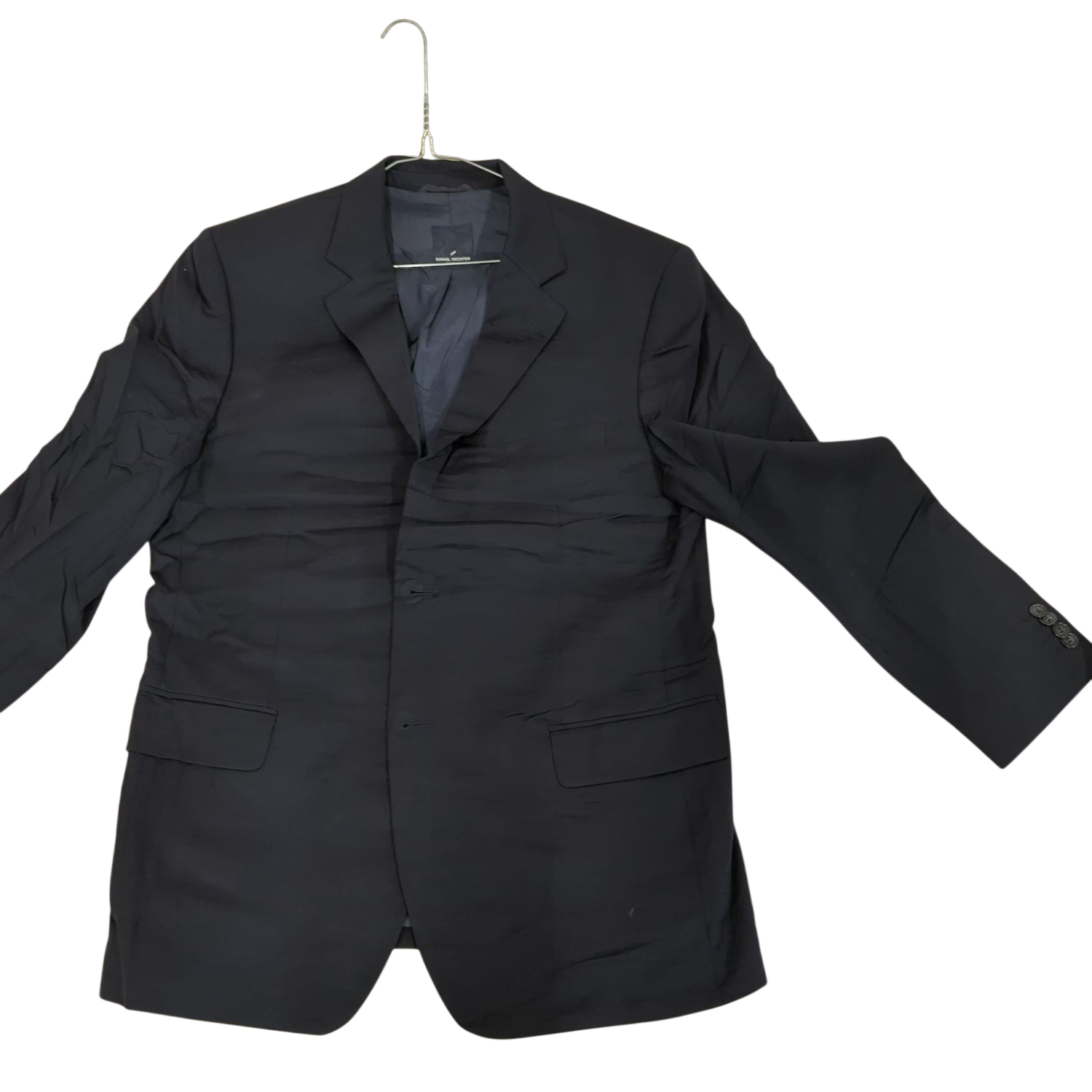 Daniel Hechter Black Wool Suit - Size 48S - Lanificio Di Tollegno Fabric