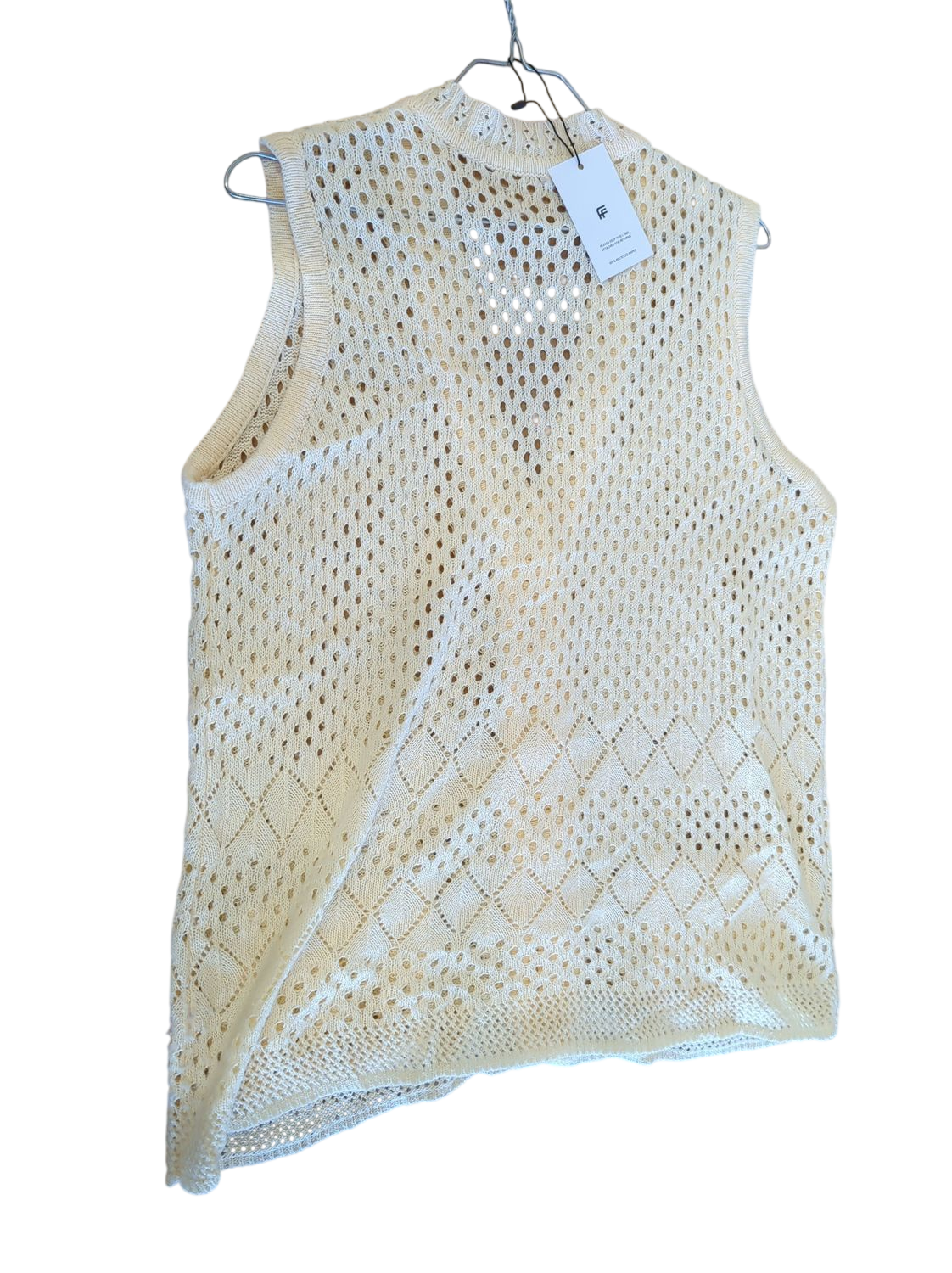 Cream Knitted Sleeveless Sweater Vest with Button Front