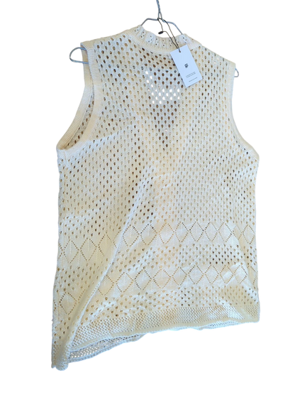 Cream Knitted Sleeveless Sweater Vest with Button Front