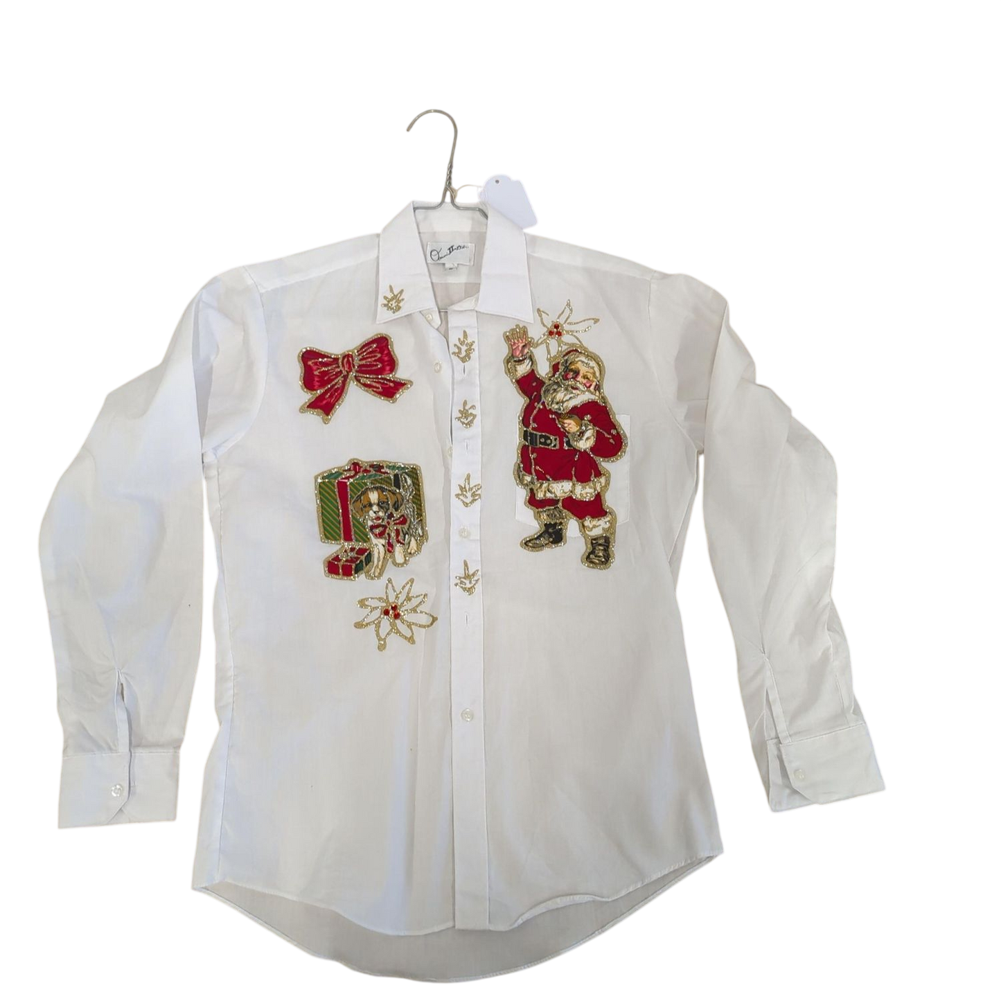 Vintage Christmas Embroidered Button-Down Shirt - Size 18