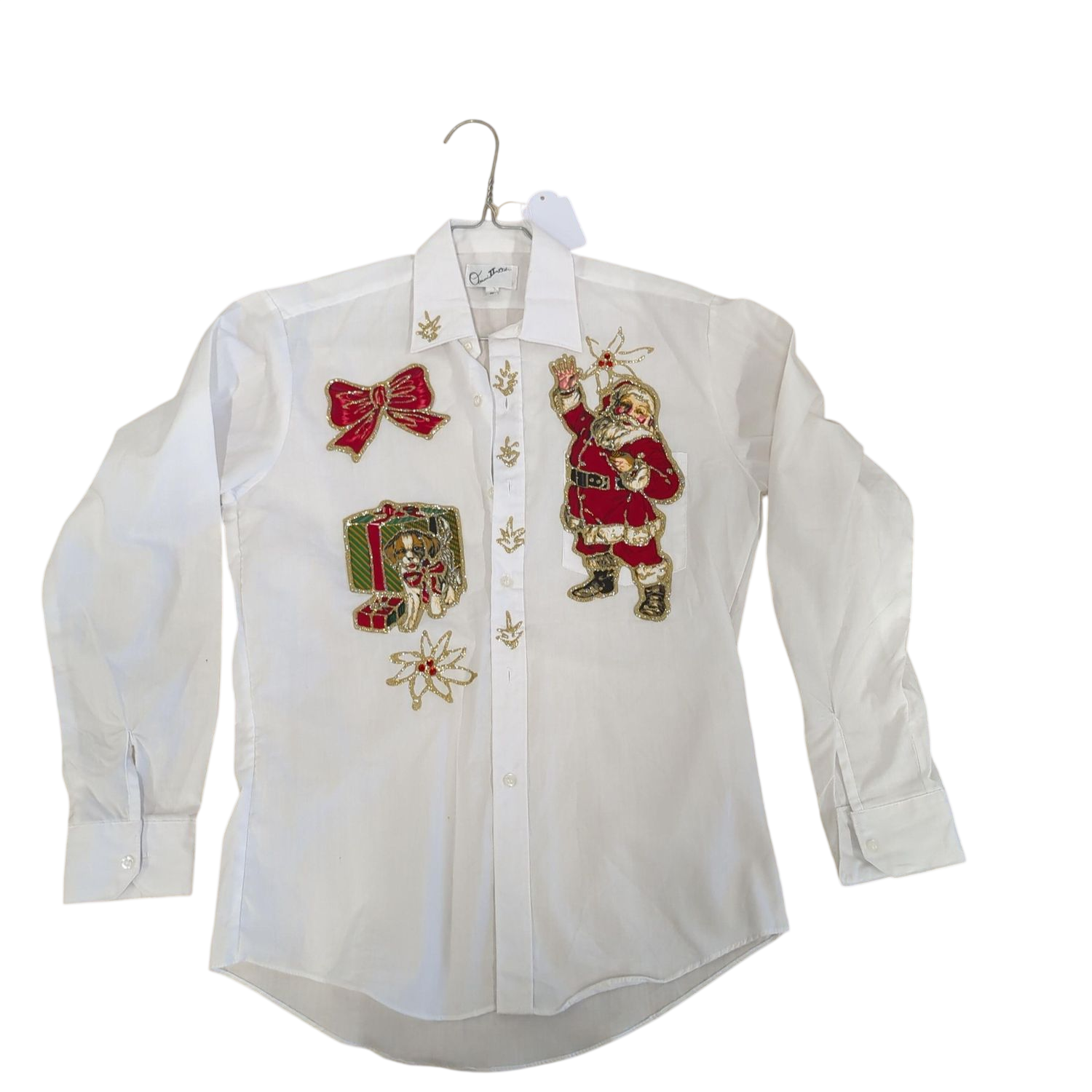 Vintage Christmas Embroidered Button-Down Shirt - Size 18