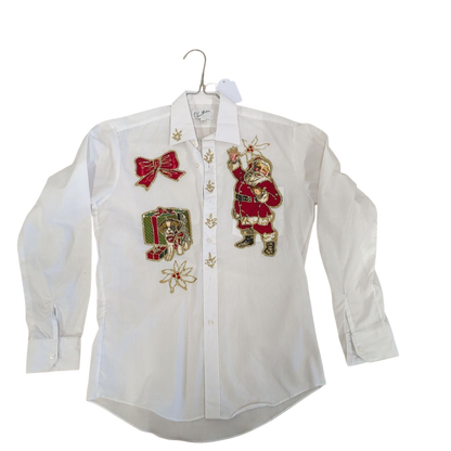 Vintage Christmas Embroidered Button-Down Shirt - Size 18