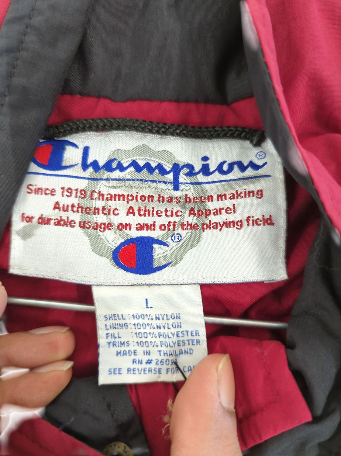 Champion Windbreaker Jacket - Black with Red Accents - Size L