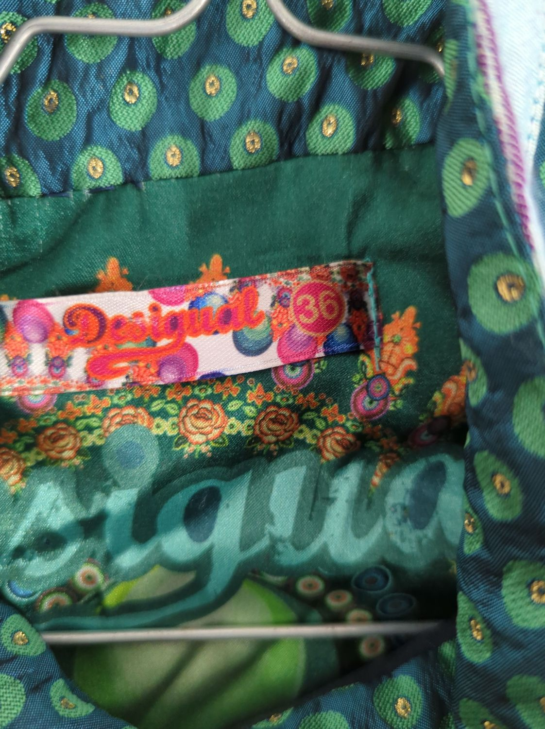 Desigual Colorful Patterned Navy Jacket with Green Accents