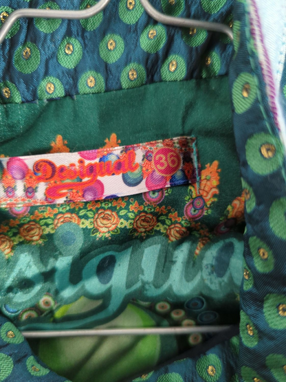 Desigual Colorful Patterned Navy Jacket with Green Accents