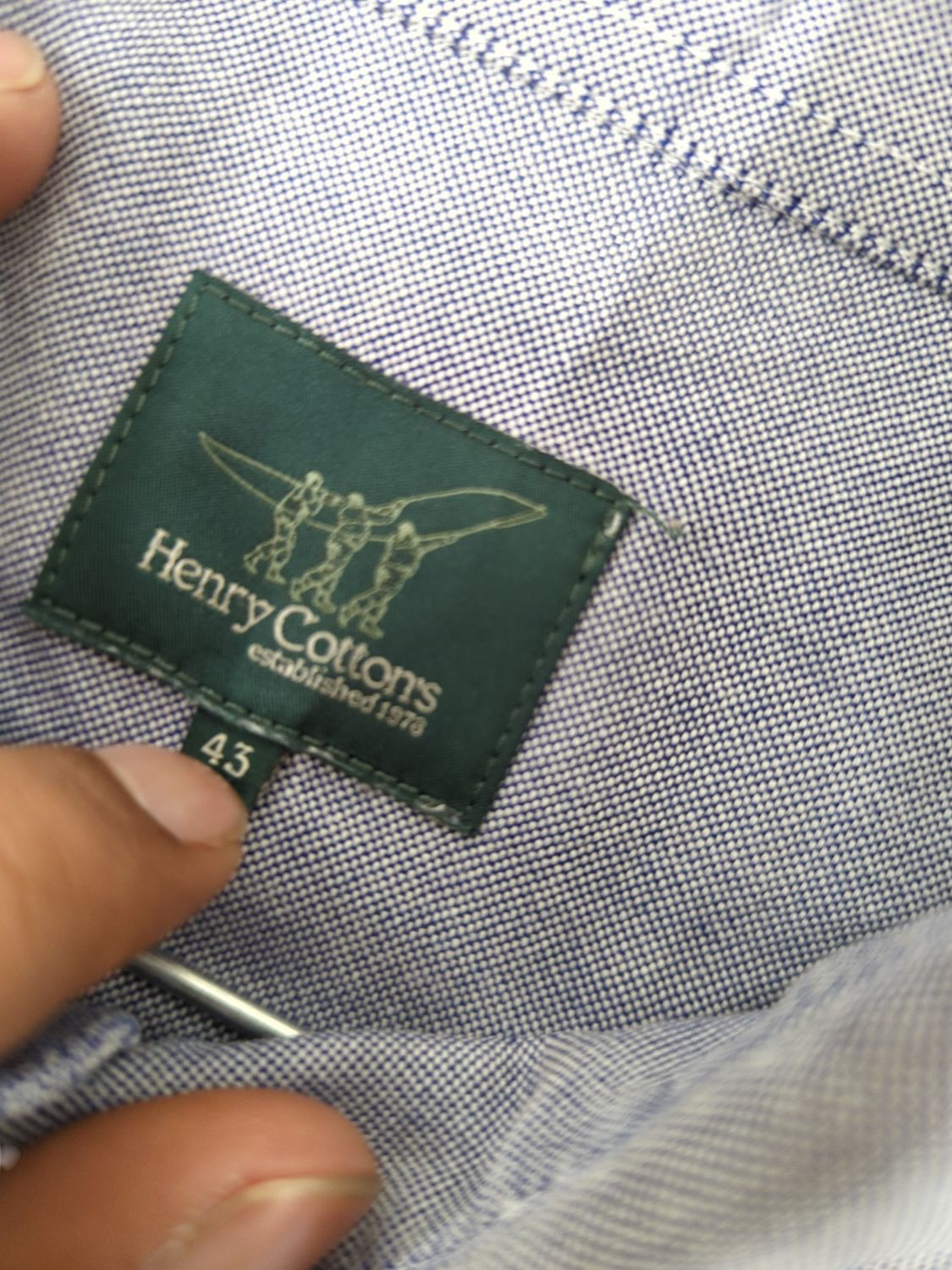 Henry Cotton's Men's Blue-Grey Button-Down Shirt - Size 43