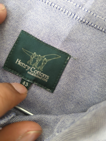 Henry Cotton's Men's Blue-Grey Button-Down Shirt - Size 43